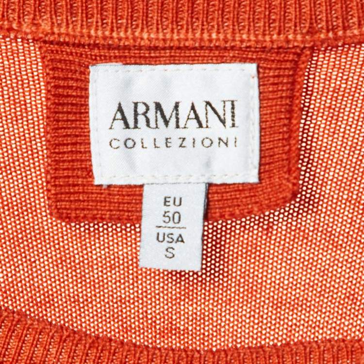 Pre Owned Armani Collezioni Orange Intrasia Knit Full Sleeve Sweater S