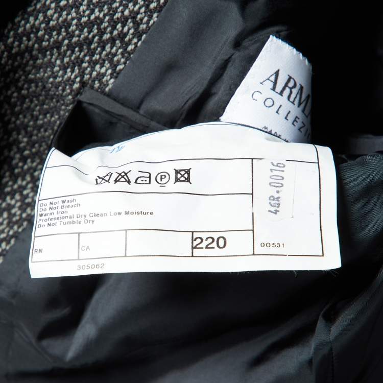 Pre Owned Armani Collezioni Black Patterned Wool Single Breasted Blazer S