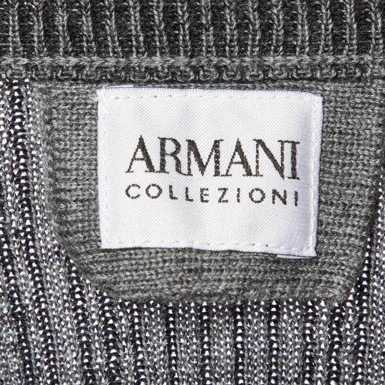 Pre Owned Armani Collezioni Grey Striped Wool Knit Sweater M