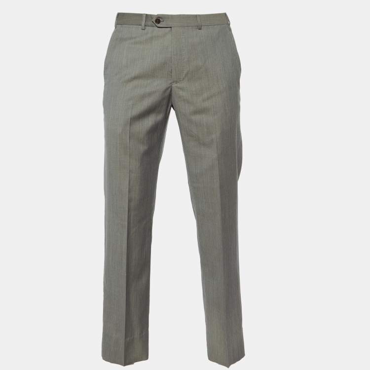 Pre Owned Armani Collezioni Grey Virgin Wool Straight Leg Trousers M