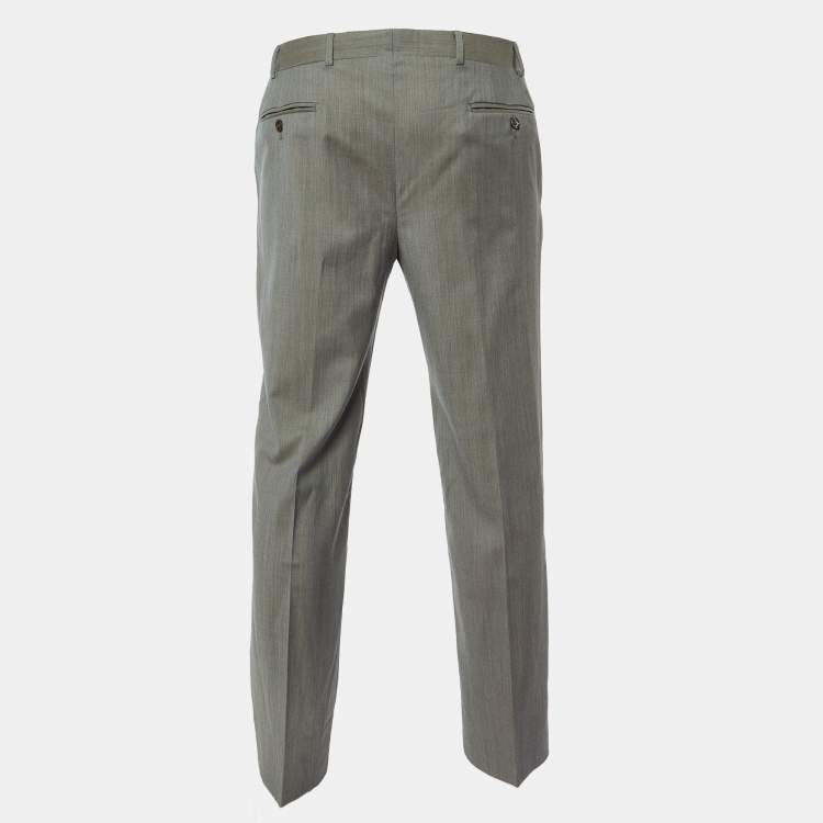 Pre Owned Armani Collezioni Grey Virgin Wool Straight Leg Trousers M