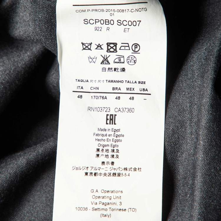 Pre Owned Armani Collezioni Charcoal Grey Wool Tailored Trousers M