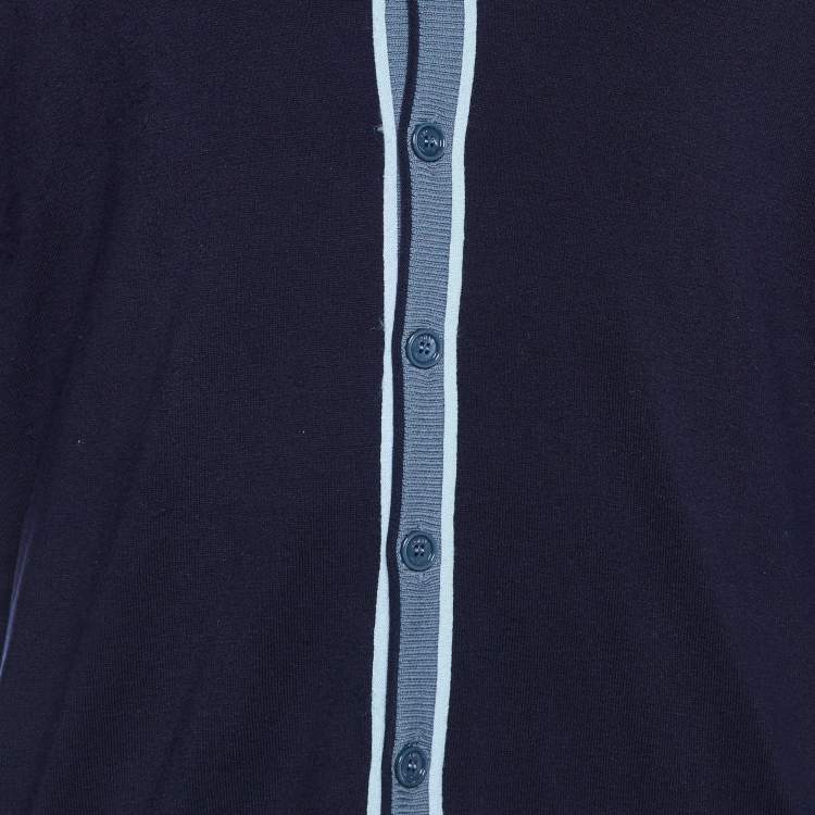 Pre Owned Armani Collezioni Navy Blue Silk Knit Button Front Cardigan XL