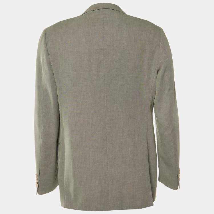 Pre Owned Armani Collezioni Grey Cotton Blend Regular Fit Blazer L