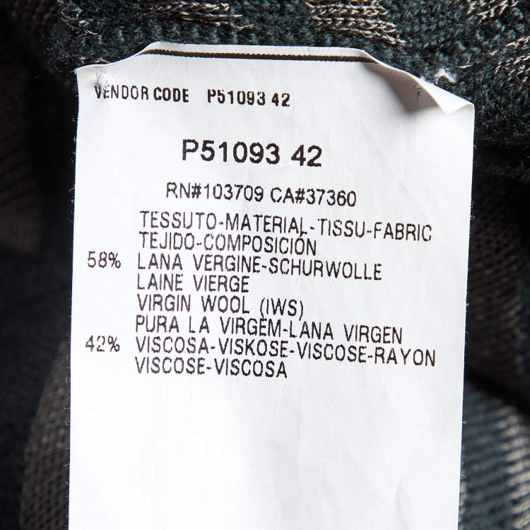 Pre Owned Armani Collezioni Grey Diagonal Striped Wool V-Neck Jumper L
