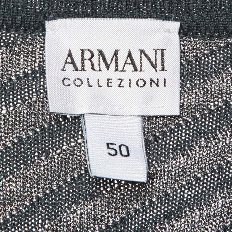 Pre Owned Armani Collezioni Grey Diagonal Striped Wool V-Neck Jumper L