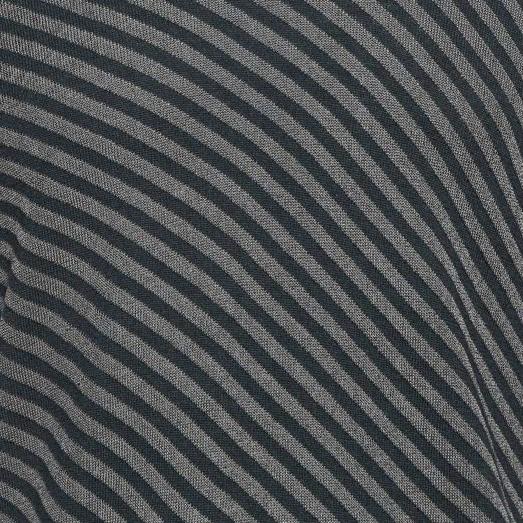 Pre Owned Armani Collezioni Grey Diagonal Striped Wool V-Neck Jumper L