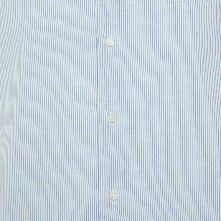 Pre Owned Armani Collezioni Blue/White Striped Stretch Cotton Long Sleeve Shirt M 