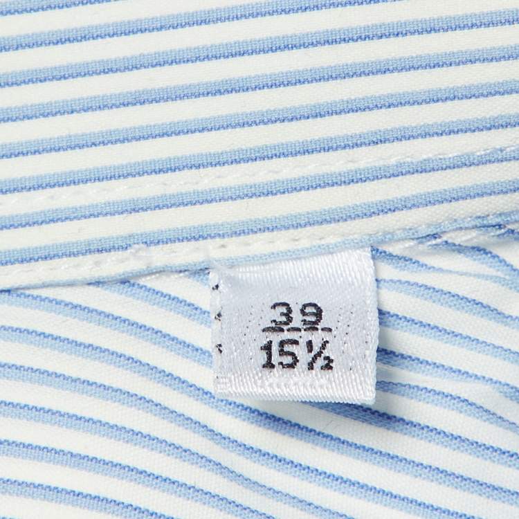 Pre Owned Armani Collezioni Blue/White Striped Stretch Cotton Long Sleeve Shirt M 