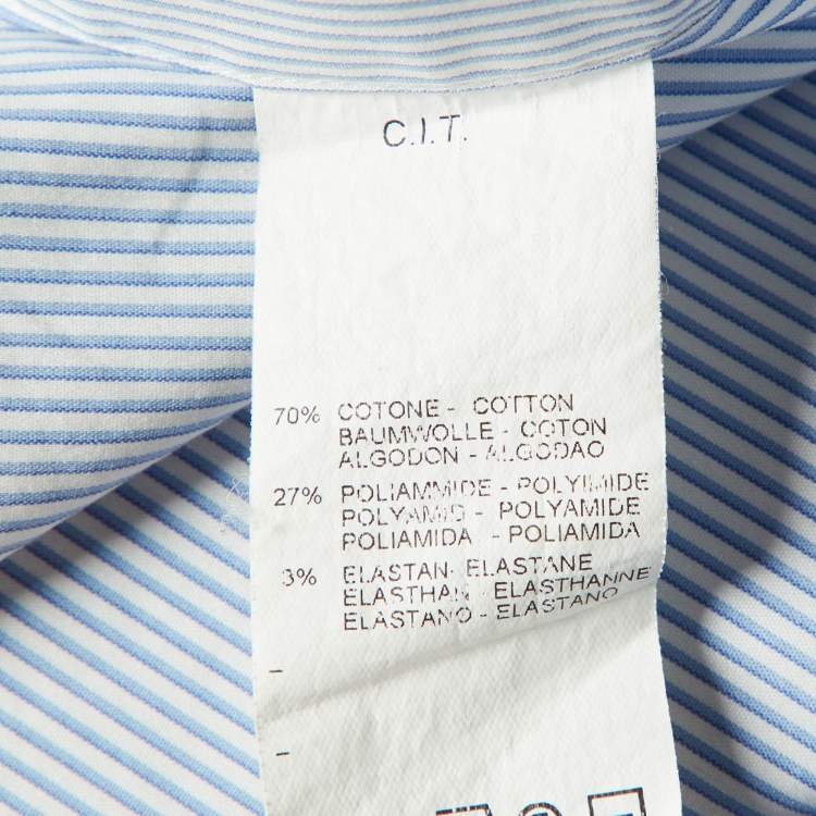 Pre Owned Armani Collezioni Blue/White Striped Stretch Cotton Long Sleeve Shirt M 