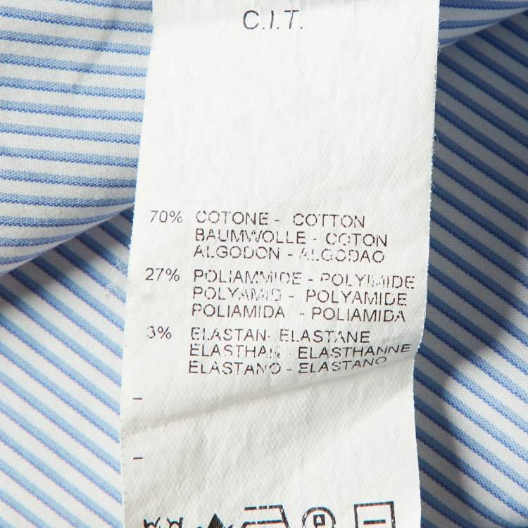 Pre Owned Armani Collezioni Blue/White Striped Stretch Cotton Long Sleeve Shirt M 