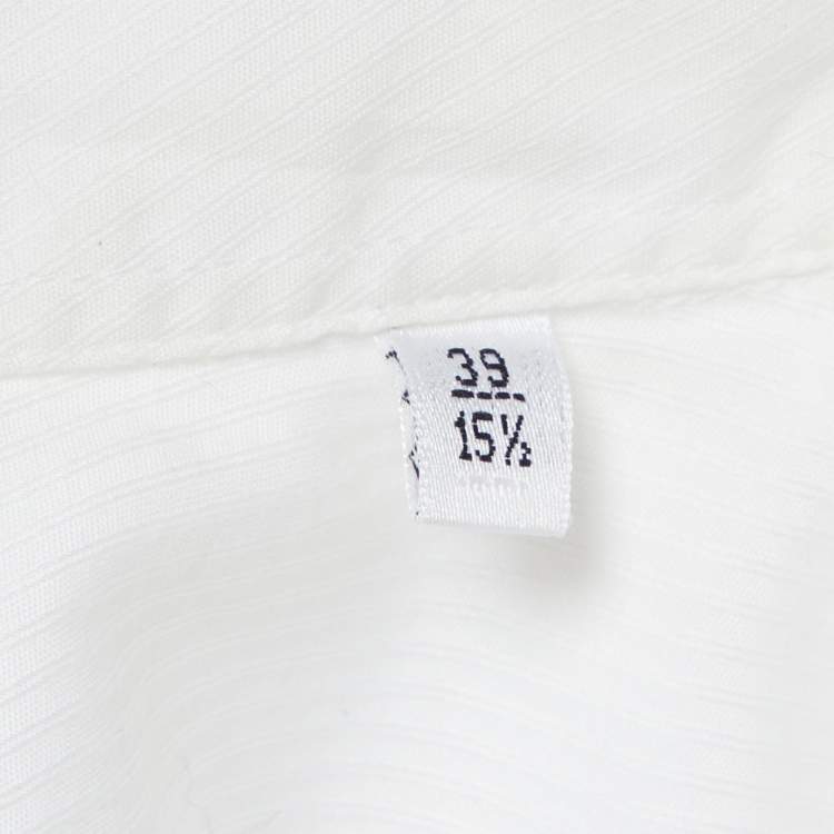 Pre Owned Armani Collezioni White Diagonal Striped Cotton Button Down Shirt M