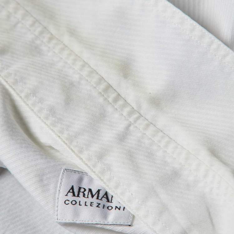 Pre Owned Armani Collezioni White Diagonal Striped Cotton Button Down Shirt M