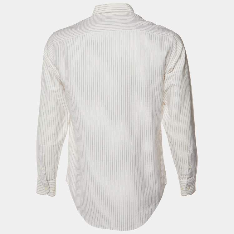 Pre Owned Armani Collezioni White Striped Cotton Long Sleeve Shirt M
