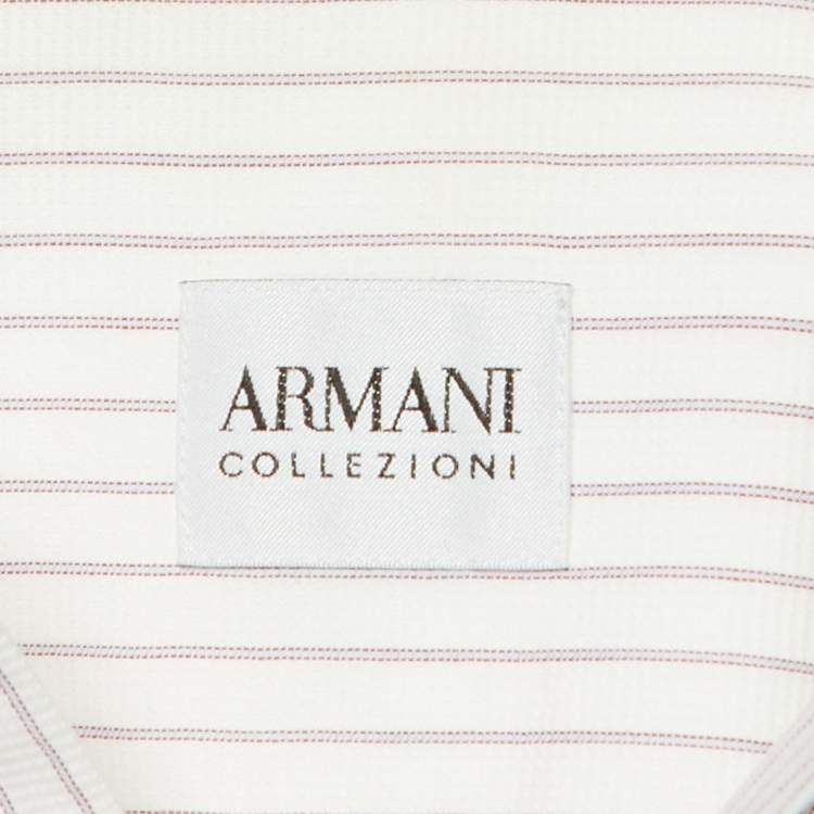 Pre Owned Armani Collezioni White Striped Cotton Long Sleeve Shirt M