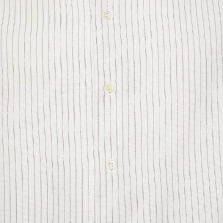 Pre Owned Armani Collezioni White Striped Cotton Long Sleeve Shirt M