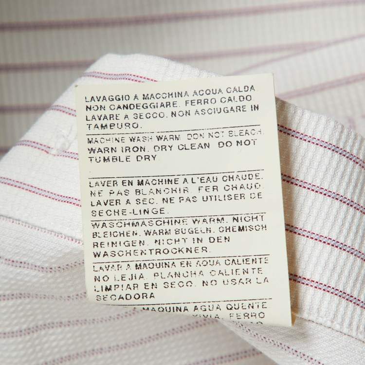Pre Owned Armani Collezioni White Striped Cotton Long Sleeve Shirt M