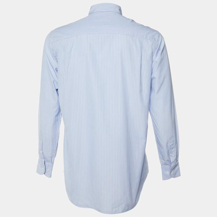 Pre Owned Armani Collezioni Blue Striped Cotton Long Sleeve Shirt M