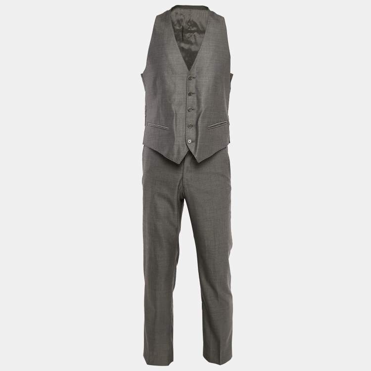 Pre Owned Armani Collezioni Grey Wool Blend Tailored 3pc Pants Suit M