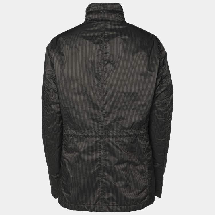 Pre Owned Armani Collezioni Dark Grey Stiped Nylon Zip-Up Jacket XXL