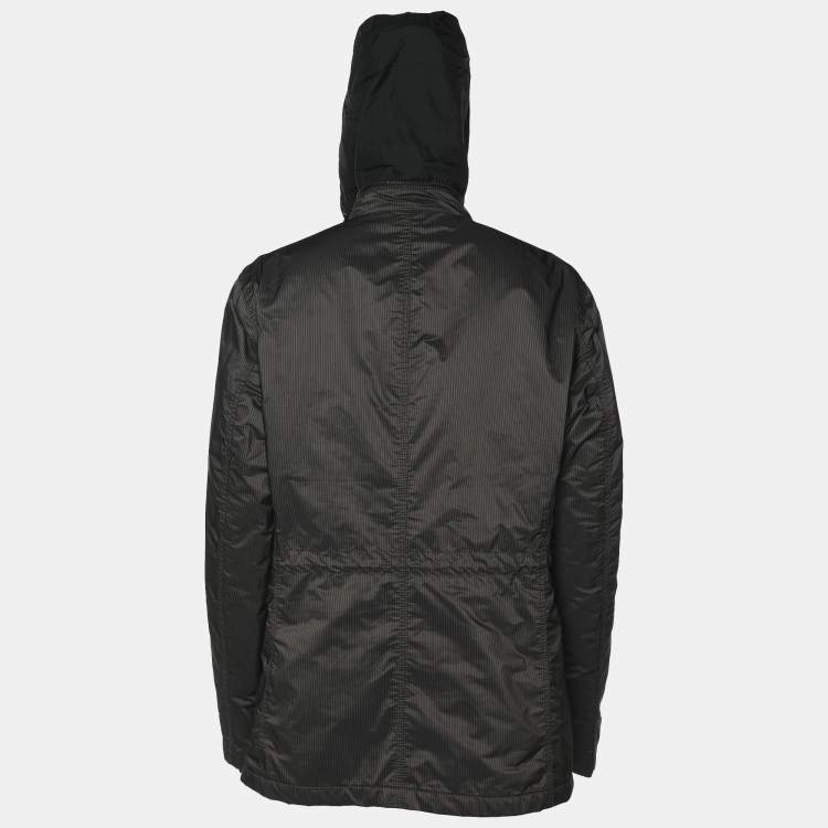 Pre Owned Armani Collezioni Dark Grey Stiped Nylon Zip-Up Jacket XXL