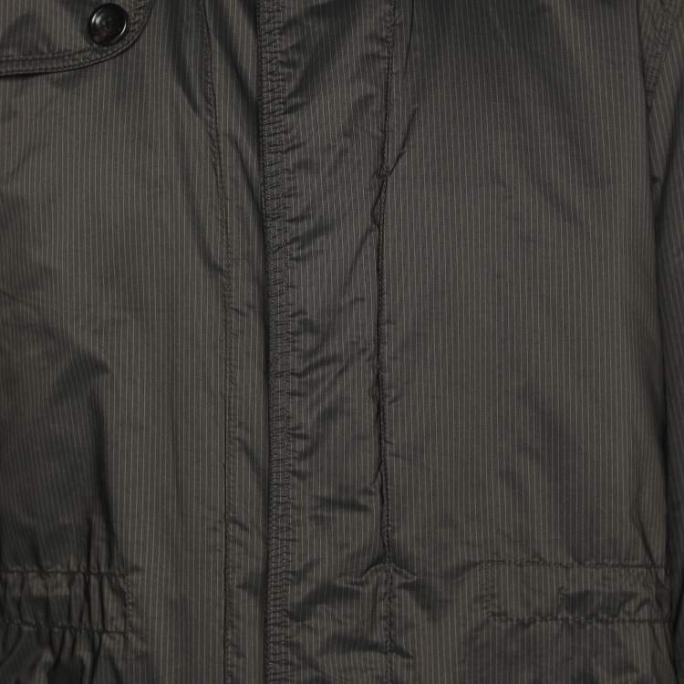 Pre Owned Armani Collezioni Dark Grey Stiped Nylon Zip-Up Jacket XXL