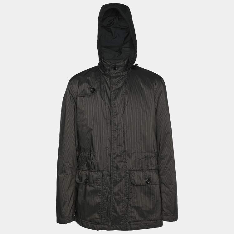 Pre Owned Armani Collezioni Dark Grey Stiped Nylon Zip-Up Jacket XXL