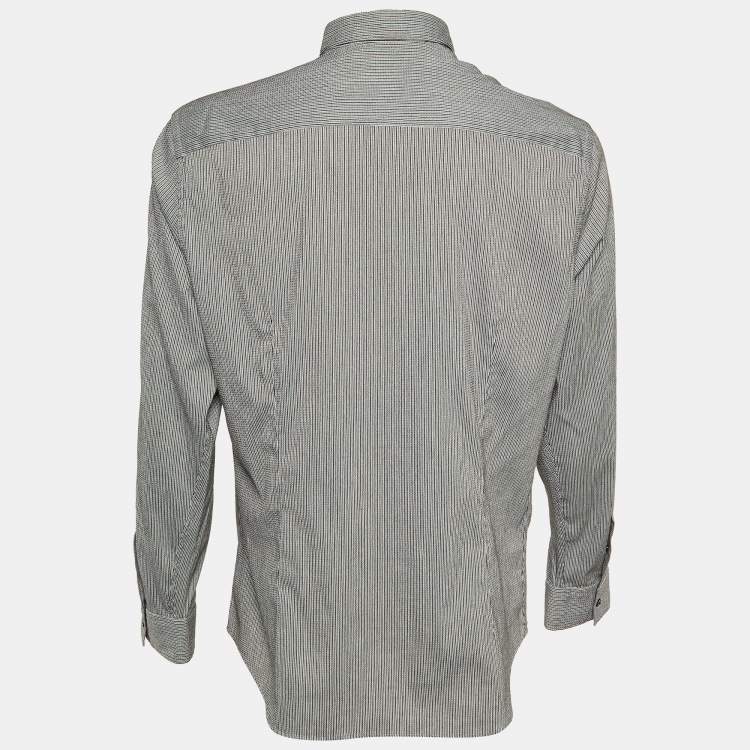 Pre Owned Armani Collezioni Black Striped Seer Sucker Cotton Long Sleeve Shirt XL