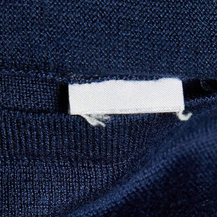 Pre Owned Armani Collezioni Navy Blue Silk & Camel Knit V-Neck Sweater M