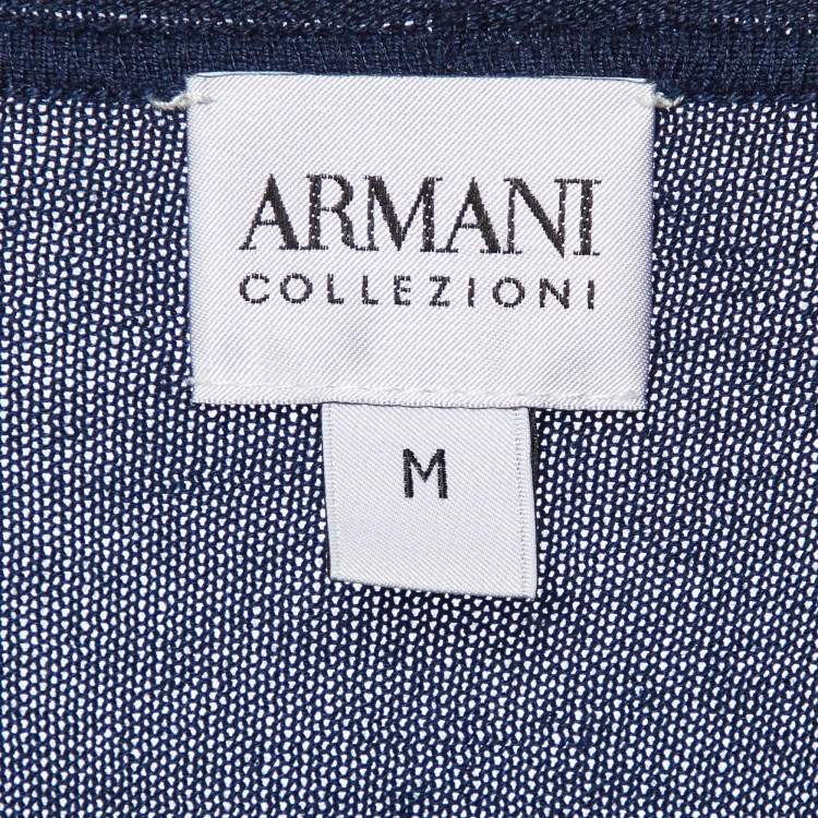 Pre Owned Armani Collezioni Navy Blue Silk & Camel Knit V-Neck Sweater M