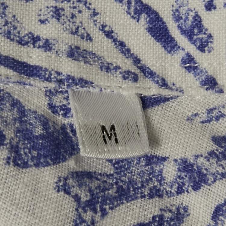 Pre Owned Armani Collezioni Blue/White Printed Cotton Long Sleeve Shirt M 