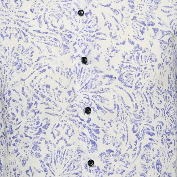 Pre Owned Armani Collezioni Blue/White Printed Cotton Long Sleeve Shirt M 