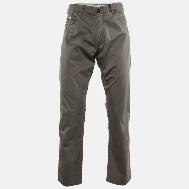 Pre Owned Armani Collezioni Grey Cotton Regular Fit Pants L/Waist 34"