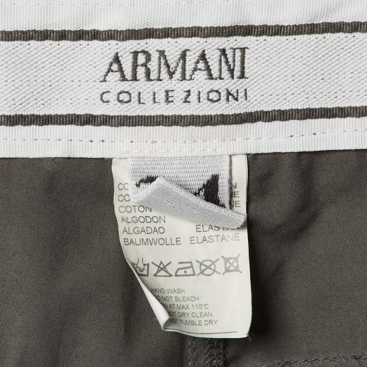 Pre Owned Armani Collezioni Grey Cotton Regular Fit Pants L/Waist 34"