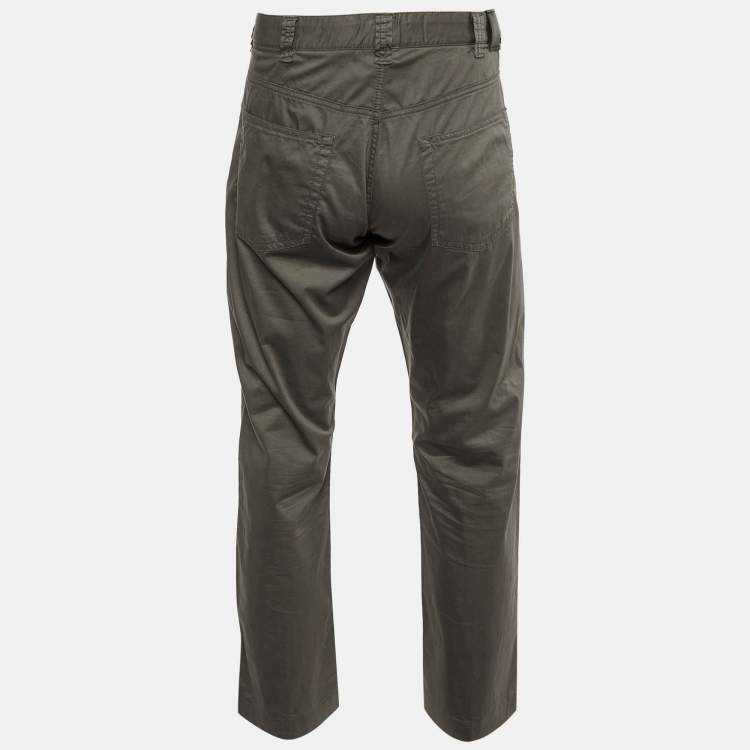 Pre Owned Armani Collezioni Grey Cotton Regular Fit Pants L/Waist 34"