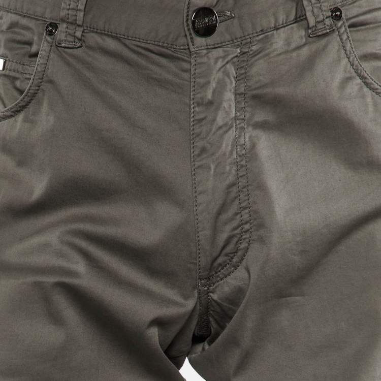 Pre Owned Armani Collezioni Grey Cotton Regular Fit Pants L/Waist 34"