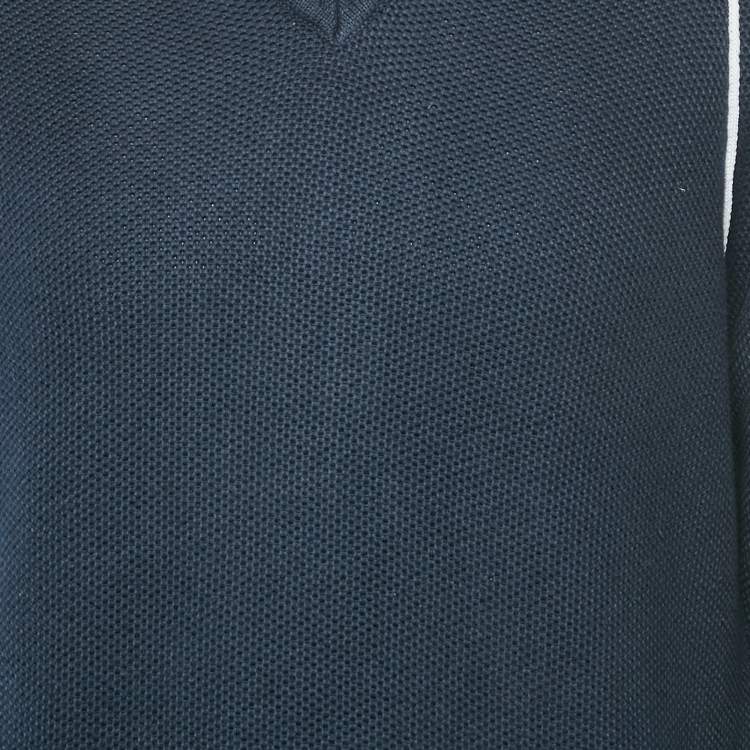 Pre Owned Armani Collezioni Navy Blue Cotton Knit V-Neck Jumper XXL