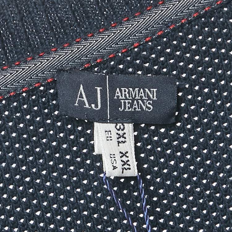 Pre Owned Armani Collezioni Navy Blue Cotton Knit V-Neck Jumper XXL