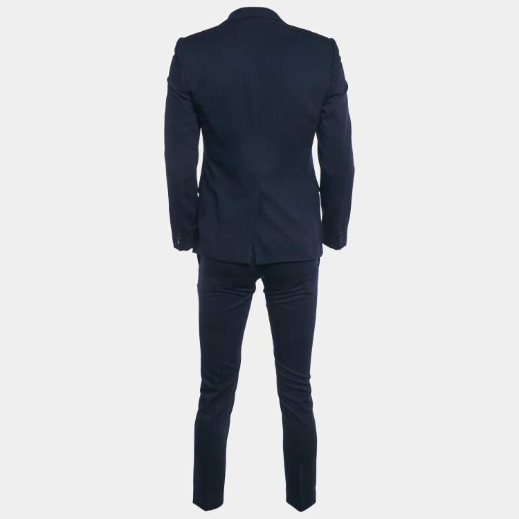 Pre Owned Armani Collezioni Navy Blue Pinstriped Wool Suit S 