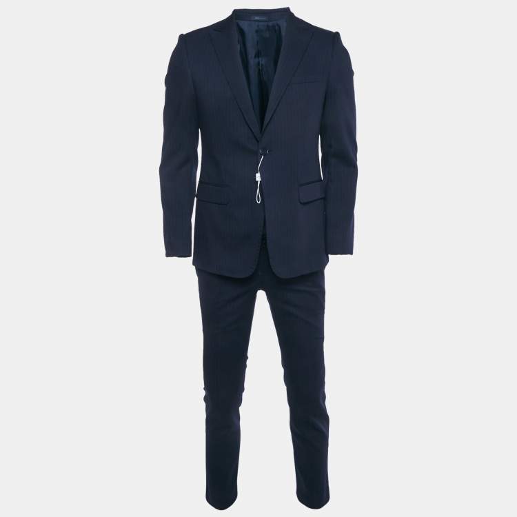 Pre Owned Armani Collezioni Navy Blue Pinstriped Wool Suit S 
