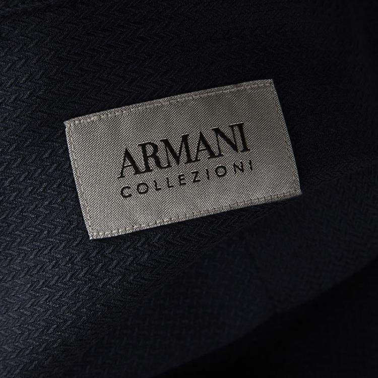 Pre Owned Armani Collezioni Navy Blue Herringbone Pattern Long Sleeve Shirt XL