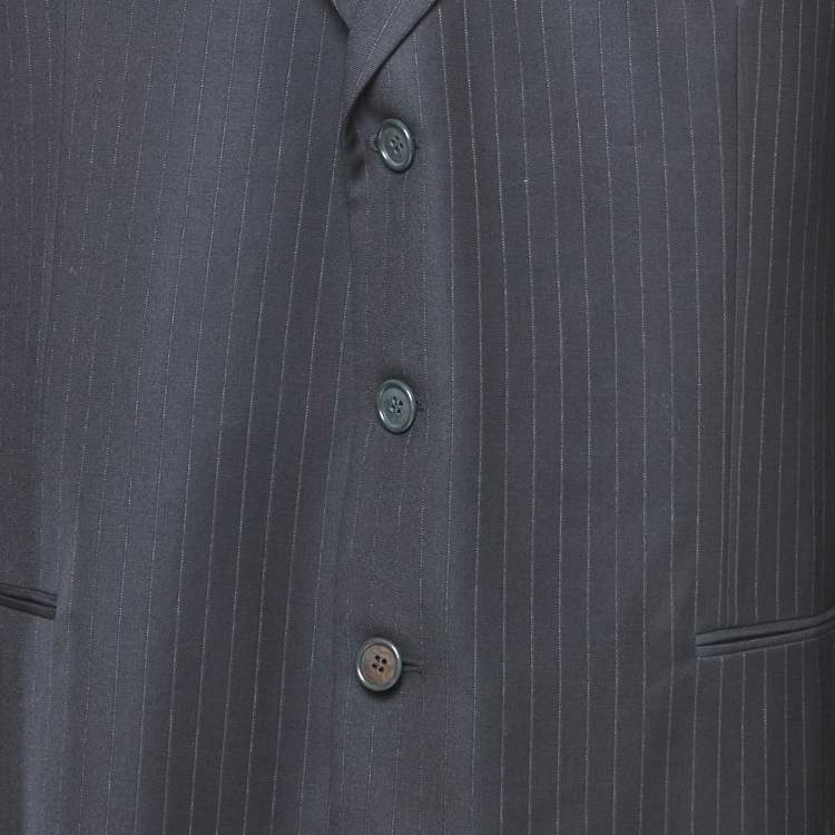 Pre Owned Armani Collezioni Midnight Blue Stripe Wool Borgo Pants Suit 4XL