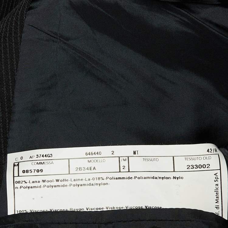 Pre Owned Armani Collezioni Black Pinstripe Wool Button Front Blazer XXL