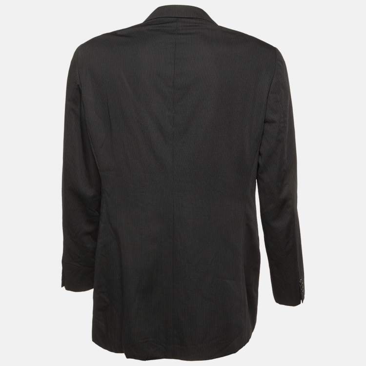 Pre Owned Armani Collezioni Black Pinstripe Wool Button Front Blazer XXL