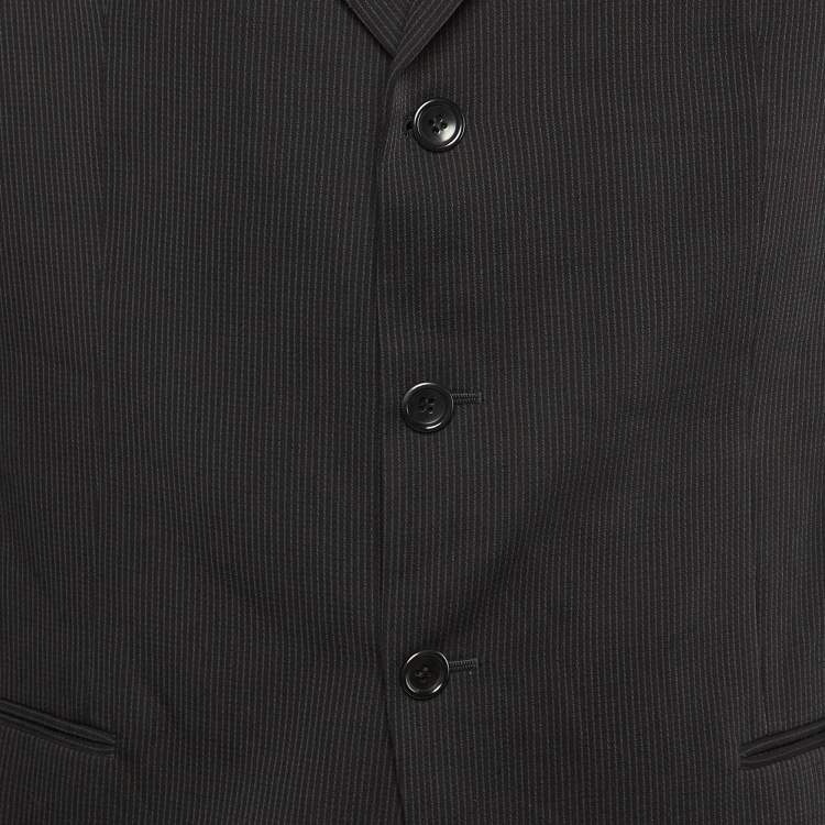 Pre Owned Armani Collezioni Black Pinstripe Wool Button Front Blazer XXL