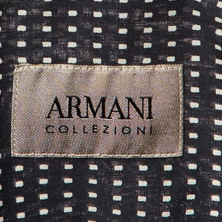 Pre Owned Armani Collezioni Midnight Blue Dotted Cotton Mandarin Collar Shirt M