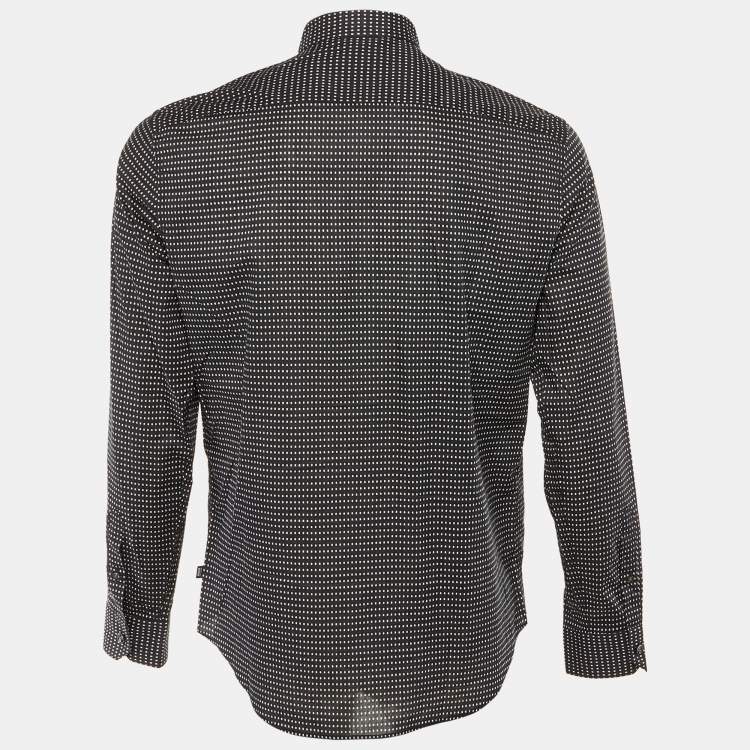 Pre Owned Armani Collezioni Midnight Blue Dotted Cotton Mandarin Collar Shirt M