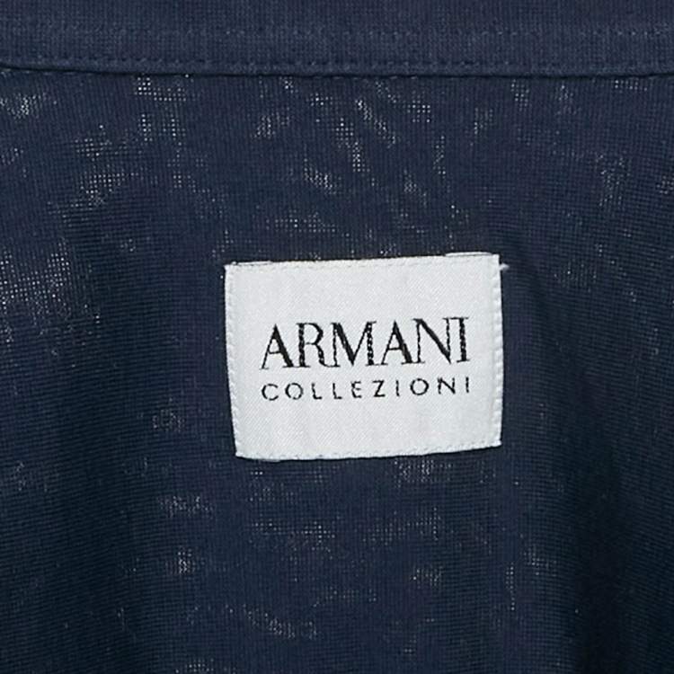 Pre Owned Armani Collezioni Navy Blue Cotton Full Sleeve Shirt XXL 