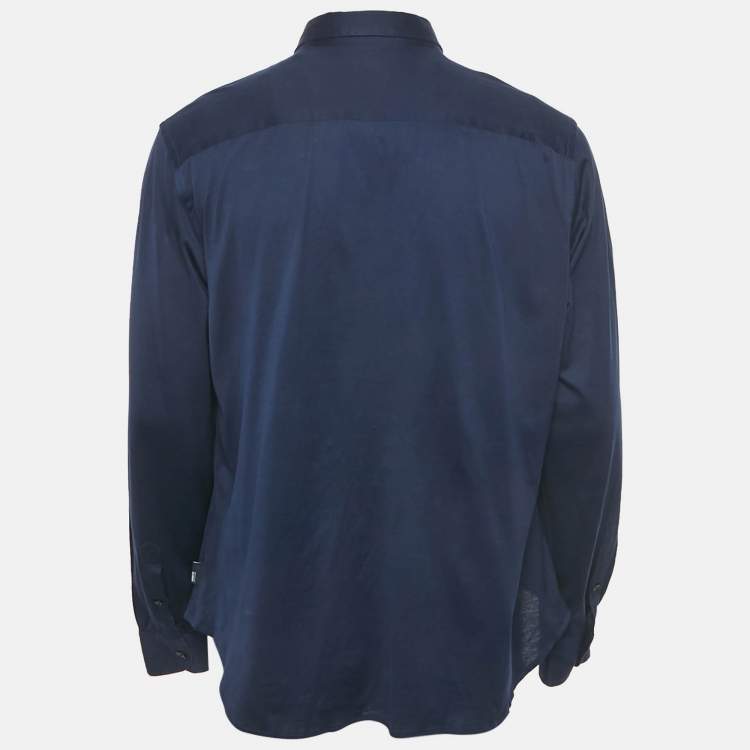 Pre Owned Armani Collezioni Navy Blue Cotton Full Sleeve Shirt XXL 