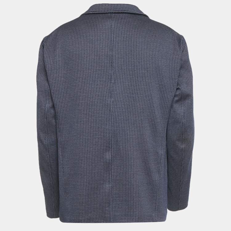 Pre Owned Armani Collezioni Blue Patterned Cotton Blazer XXXL